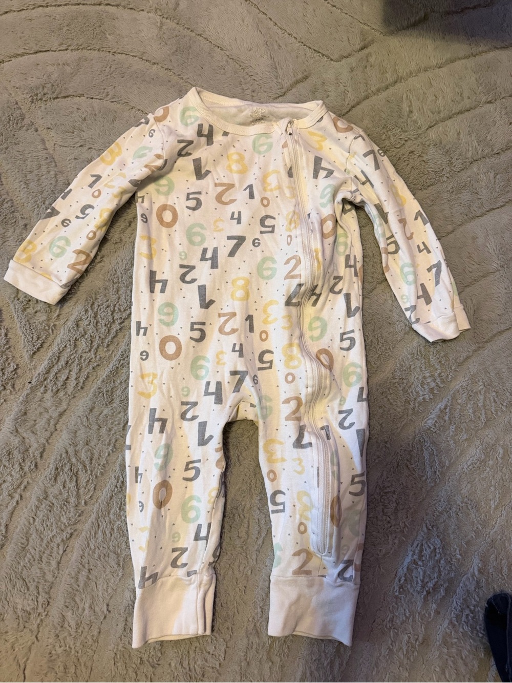 24 month / 2T Number-Print Zip One-Piece - Cream with Pastel Numbers
